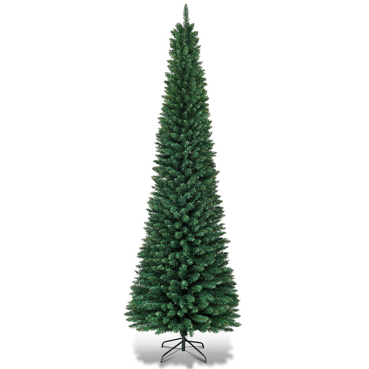 7 FT Slim Pencil Christmas Tree, 2.5 FT Wide, 700 PVC Tips with Folding Iron Base, Unlit
