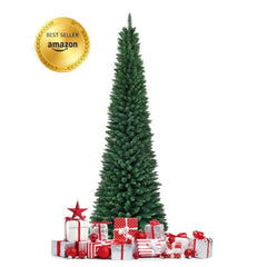 7 FT Slim Pencil Christmas Tree, 2.5 FT Wide, 700 PVC Tips with Folding Iron Base, Unlit