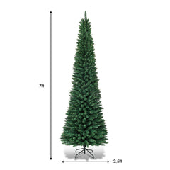 7 FT Slim Pencil Christmas Tree, 2.5 FT Wide, 700 PVC Tips with Folding Iron Base, Unlit