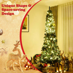 7 FT Slim Pencil Christmas Tree, 2.5 FT Wide, 700 PVC Tips with Folding Iron Base, Unlit