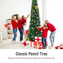 9 FT Slim Pencil Christmas Tree, 3.3 FT Wide, 1500 PVC Tips with Folding Metal Base, Unlit