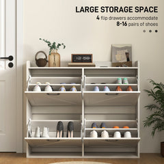 Narrow Shoe Storage Cabinet with 4 Flip Drawers, Adjustable Shelves, 16 Pair Farmhouse Shoe Cabinet, Rustic Brown