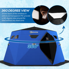 4 Person Insulated Ice Fishing Shelter, Pop-Up Portable Ice Fishing Tent with Carry Bag and Two Doors for -22℉, Black