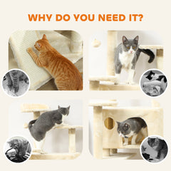 54" Cat Tree, Multi-Level Cat Tower with Scratching Posts, Cat Condos, Bed, Platforms, Ramp, Toy Ball, Beige