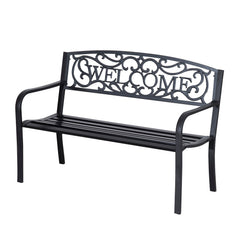 50" 2-Seater Garden Bench, Patio Decorative Chair Metal Backyard Loveseat Outdoor Furniture for Yard, Lawn, Porch, Black