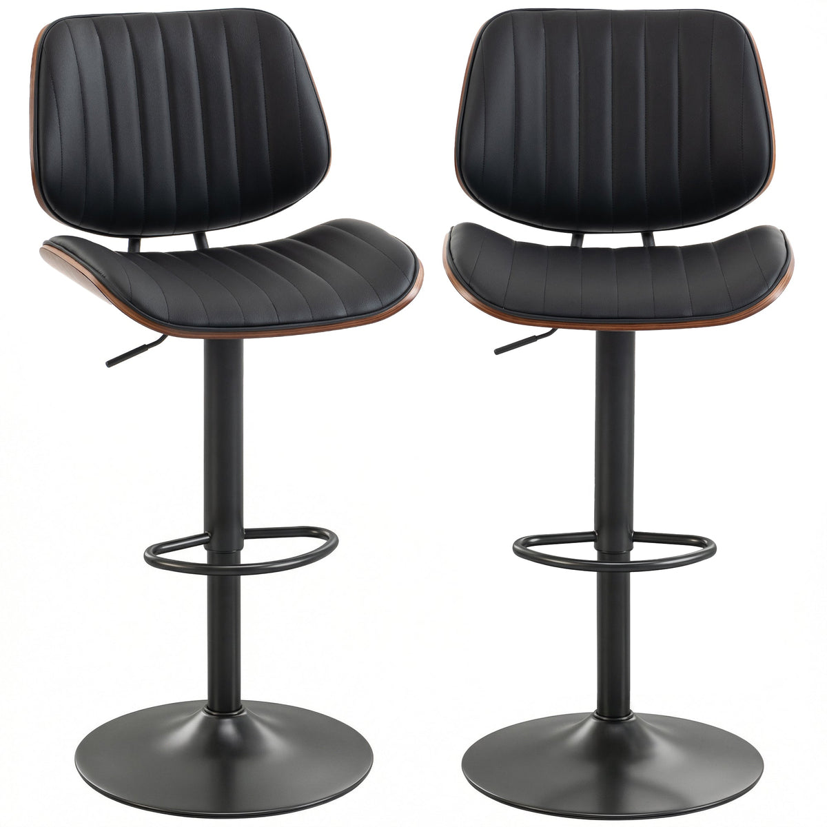 Bar Stools Set of 2, Swivel Counter Height Barstools with Back, Adjustable Height, Black