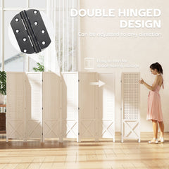 4.7' 3 Panel Wooden Room Divider with Pegboard Display, Folding Privacy Screen for Home Office, Natural