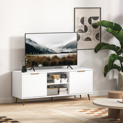 TV Stand with Storage for 55 Inch TV, Modern TV Cabinet with 2 Open Shelves and 2 Cabinets for Living Room, Black