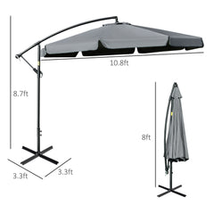 11 FT Cantilever Patio Umbrella Offset Parasol with Cross Base and 8 Ribs for Garden, Black