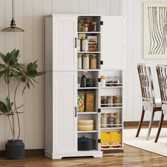 Tall Pantry Cabinet, 64" Storage Cabinet with Adjustable Shelves and 8 Door Spice Racks for Kitchen, Dining Room, Black
