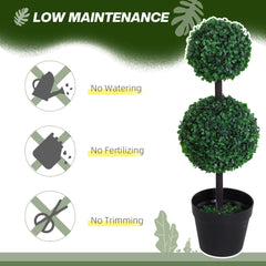 2 Ball Topiary Tree in Pot for Home Decor, Artificial Plant for Home Office, Living Room Decor, Dark Green