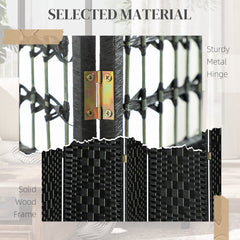 4 Panel Folding Room Divider, Portable Privacy Screen, Wave Fiber Room Partition for Home Office, Black