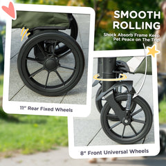 Foldable Pet Stroller for Medium Dogs with Four Big Wheels, Shock-Absorbing Frame, Safety Leashes, Brakes, Black