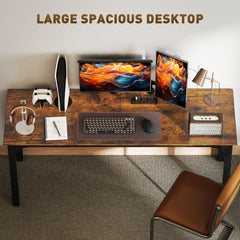 71" Computer Desk, Desktop Desk with Metal Legs, Distressed Black