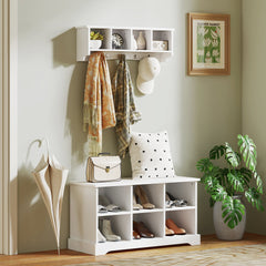 Coat Rack Wall Mount with Shelf, 28" Wall Coat Rack with 5 Hooks and 4 Compartments for Living Room, Entryway, Black