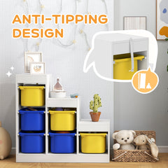 3 Layers Toy Storage Organizer Kids Bookshelf Children Toy Storage w/ 6 Plastic Bins, Green