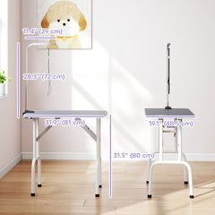 Foldable Pet Grooming Table for Dogs Cats with Adjustable Arm, Non-slip Surface, Black