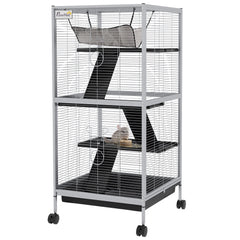 4-Tier Rolling Small Animal Cage, Deluxe Ferret Cage for Mink Chinchilla Kitten Rabbit