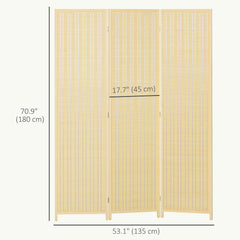 Woven Bamboo Room Divider, 4 Panel Folding Indoor Privacy Screens for Home Office, 71"x71"x0.6", Natural