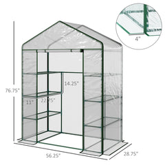 56" x 29" x 77" Portable Walk-in Greenhouse Garden Flower Plant Growing Warm House w/ 4 Tier Shelves and Roll Up Zippered Door, Transparent