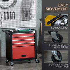 4-Drawer Tool Chest with 4 Wheels, Rolling Tool Box and Storage Cabinet, Portable Tool Organizer for Garage, Red