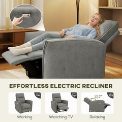 Power Recliner Chair, Dyed Fabric (Like Leathaire) Upholstered Recliner Chair with USB Ports, Footrest, Beige
