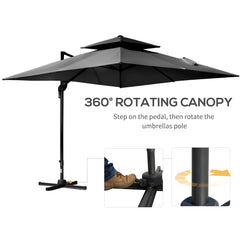 10' x 10' Cantilever Patio Umbrella, Double Top Square Offset Umbrella with 360° Rotation, 5 Adjustable Tilt Angles, Umbrella Cover, Aluminum Pole and Ribs, Light Blue