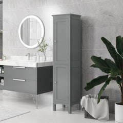 Tall Bathroom Cabinet, Freestanding Storage Organizer with Adjustable Shelves and Cupboards, 15" x 13" x 63", Black