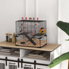 Hamster Cage with Deep Glass Bottom, Tunnel Tube System, Platforms, Hut, Exercise Wheel, Water Bottle, 24" x 16" x 22"