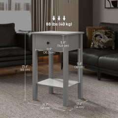 Side Table Set of 2, End Tables with Drawer and Bottom Shelf, 2-tier Nightstand for Bedroom, Living Room, Black