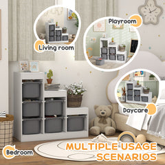 3 Layers Toy Storage Organizer Kids Bookshelf Children Toy Storage w/ 6 Plastic Bins, Green
