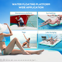8' x 6' Water Floating Dock, Rafting Inflatable Island with Air Pump and Backpack for Pool, Beach, Ocean, Blue & Green