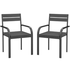 2 Piece Outdoor Dining Chairs with Aluminum Frame, Soft Cushion, for Deck, Garden, Balcony, Poolside, Grey