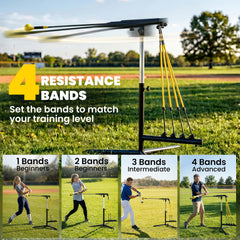 Baseball Hitting Trainer with 4 Power Bands, 32.7"-43.3" Adjustable Batting Practice Equipment with Stakes, Carry Bag