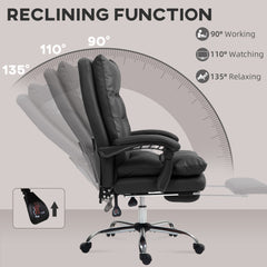Executive Office Chair with 6-Point Massage, Microfibre Reclining Computer Chair with Footrest, Black