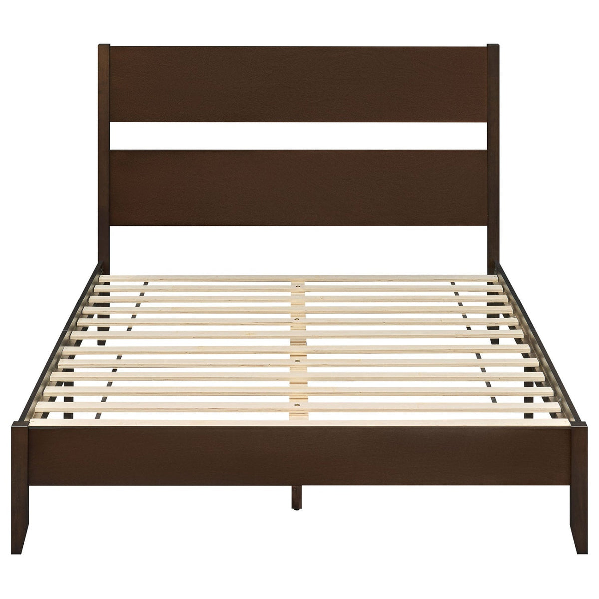 Queen Bed Frame with Headboard and Solid Wood Legs 12 Slats-Dark Walnut