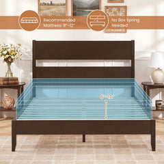 Queen Bed Frame with Headboard and Solid Wood Legs 12 Slats-Dark Walnut