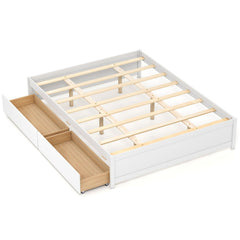 Queen Size Bed Frame with 2 Rolling Storage Drawers-White