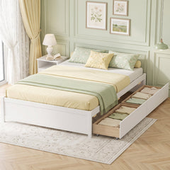 Queen Size Bed Frame with 2 Rolling Storage Drawers-White