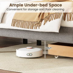 Queen Upholstered Bed with Foot End Storage Drawer and Vertical Channel Headboard, Grey