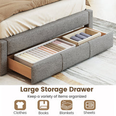 Queen Upholstered Bed with Foot End Storage Drawer and Vertical Channel Headboard, Grey