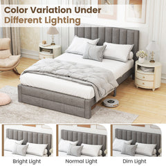 Queen Upholstered Bed with Foot End Storage Drawer and Vertical Channel Headboard, Grey