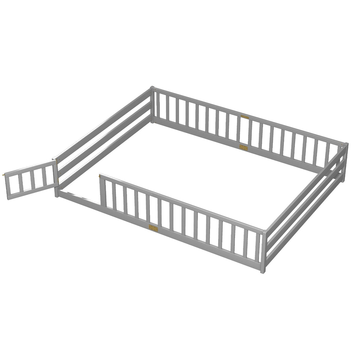 Queen Montessori Floor Bed with Full Length Guardrails and Latching Door, Grey