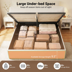 Queen Lift Up Storage Bed with Tufted Wingback Headboard and 9.5 Inch Storage, Beige