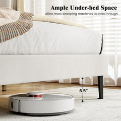 Queen Velvet Platform Bed with 3 Level Channel Headboard and Metal Middle Legs