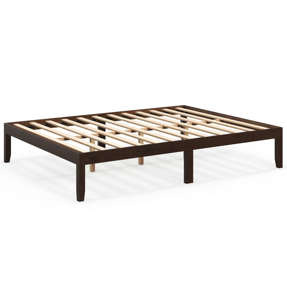 Queen Wood Platform Bed with 12 Plywood Slats and 4.5 Inch Slat Gap, Espresso