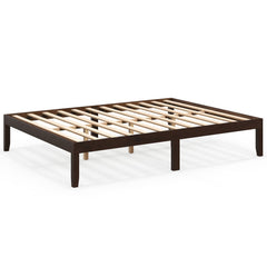 Queen Wood Platform Bed with 12 Plywood Slats and 4.5 Inch Slat Gap, Espresso