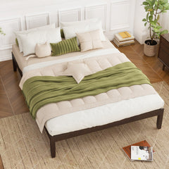 Queen Wood Platform Bed with 12 Plywood Slats and 4.5 Inch Slat Gap, Espresso