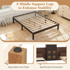 Queen Wood Platform Bed with 12 Plywood Slats and 4.5 Inch Slat Gap, Espresso