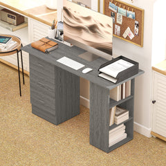 Computer Desk, 47" Writing Table with 3-Tier Shelves and 3 Reversible Drawers for Home Office, Bedroom, Black